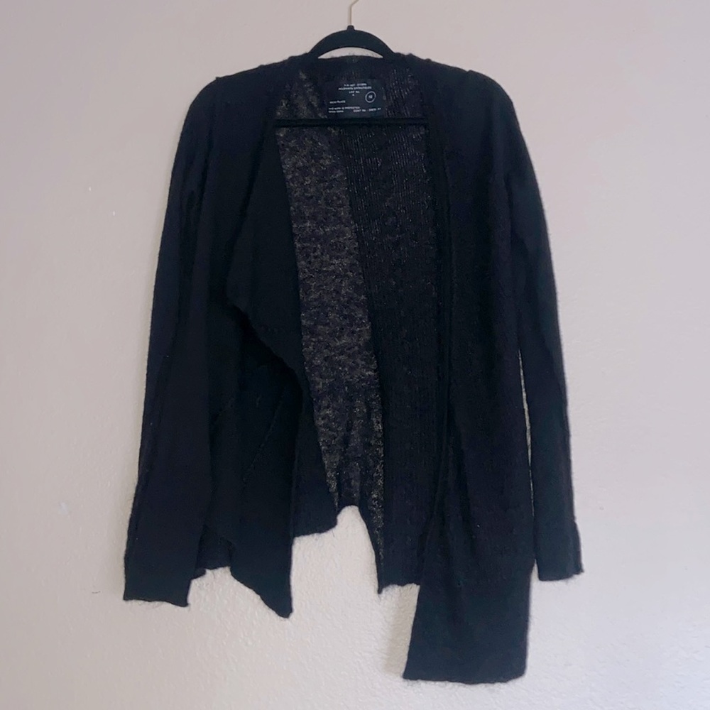 All Saints Mohair Blend Asymmetrical Cardigan Sweater in Black, Flaw
